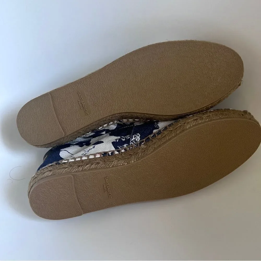Saint Laurent Hibiscus Espadrille Flat Blue EU 37 NEW MSRP $375